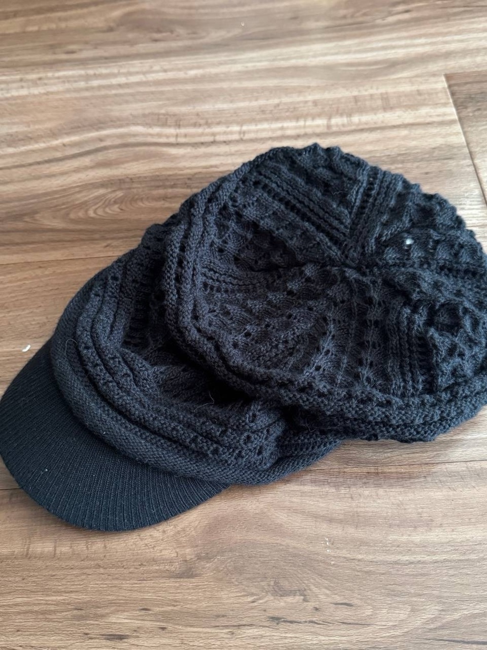 Black Knit Visor Beanie Hat